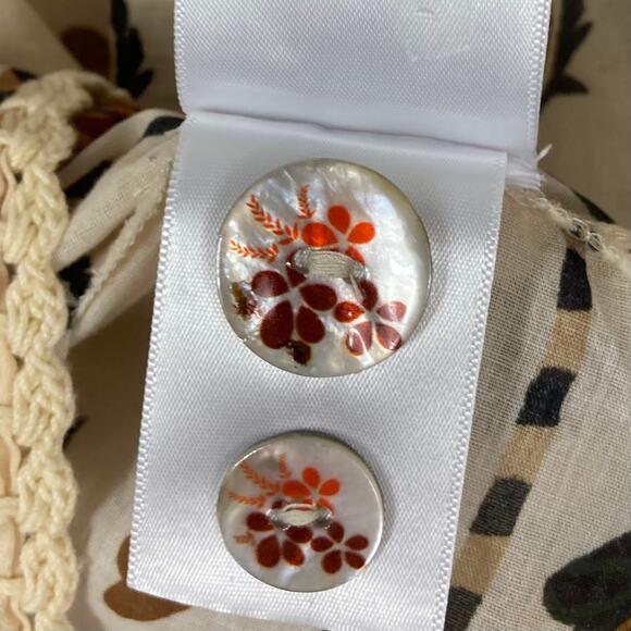 Nwot FARM RIO Top L Cream Brown Floral Pearly-Button Crochet Puff-Balloon-Sleeve - Picture 13 of 16